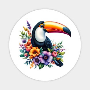 A toucan decorated with beautiful colorful flowers. Magnet